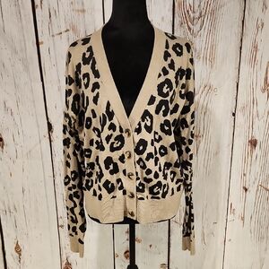 Sanctuary Leopard Print Tan Black Cotton Blend Cardigan Oversized S
